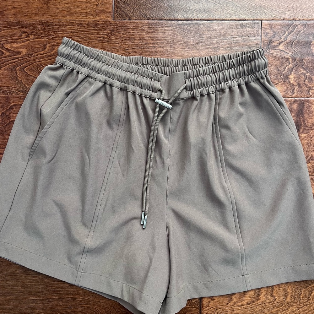 Varley Tan High Waist Shorts with Elastic Waistband